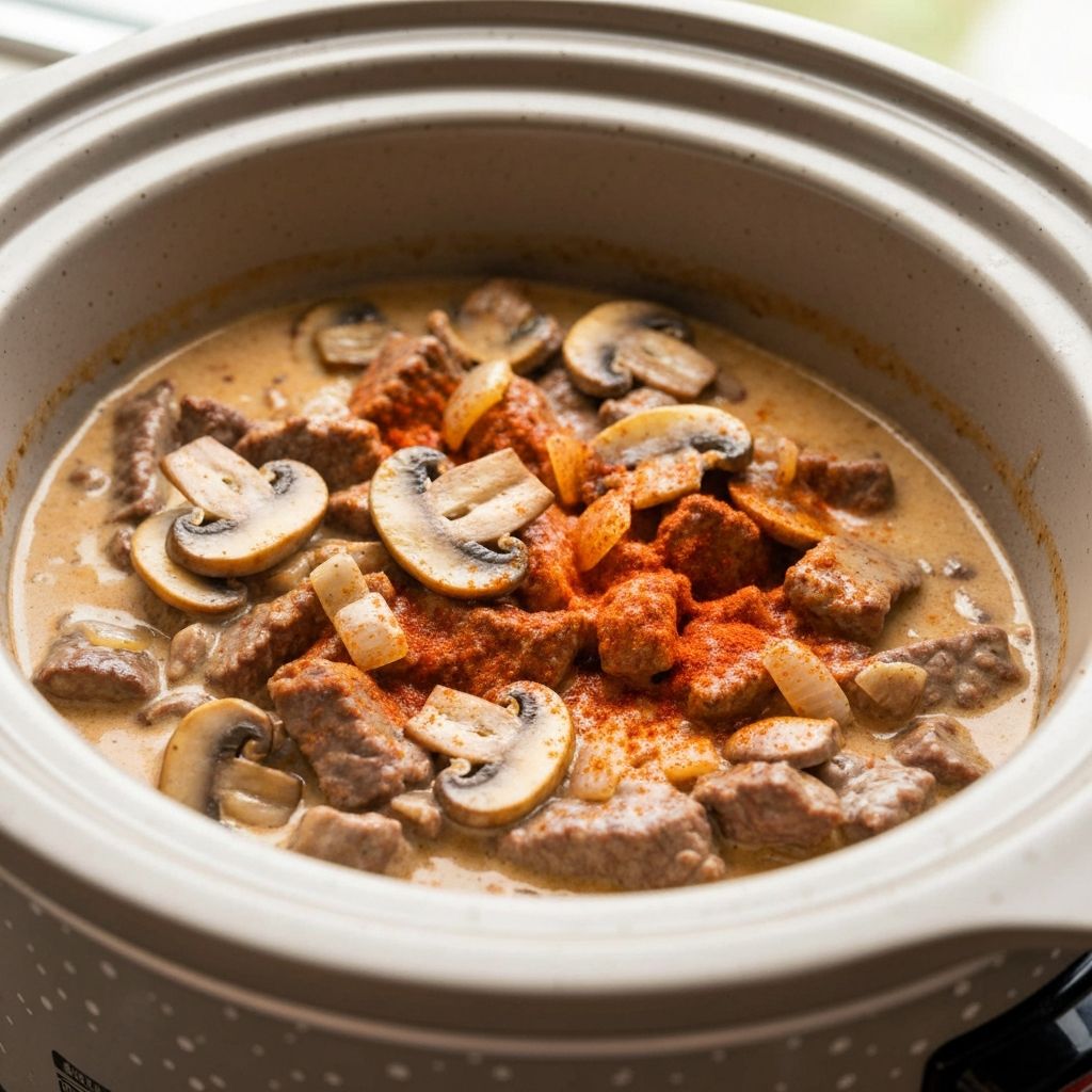 ستروغانوف اللحم في القدر البطيء